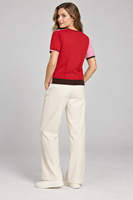 Pull en tricot à manches courtes personnalisé pour femme, col rond, color block, décontracté, vente en gros, fabricant