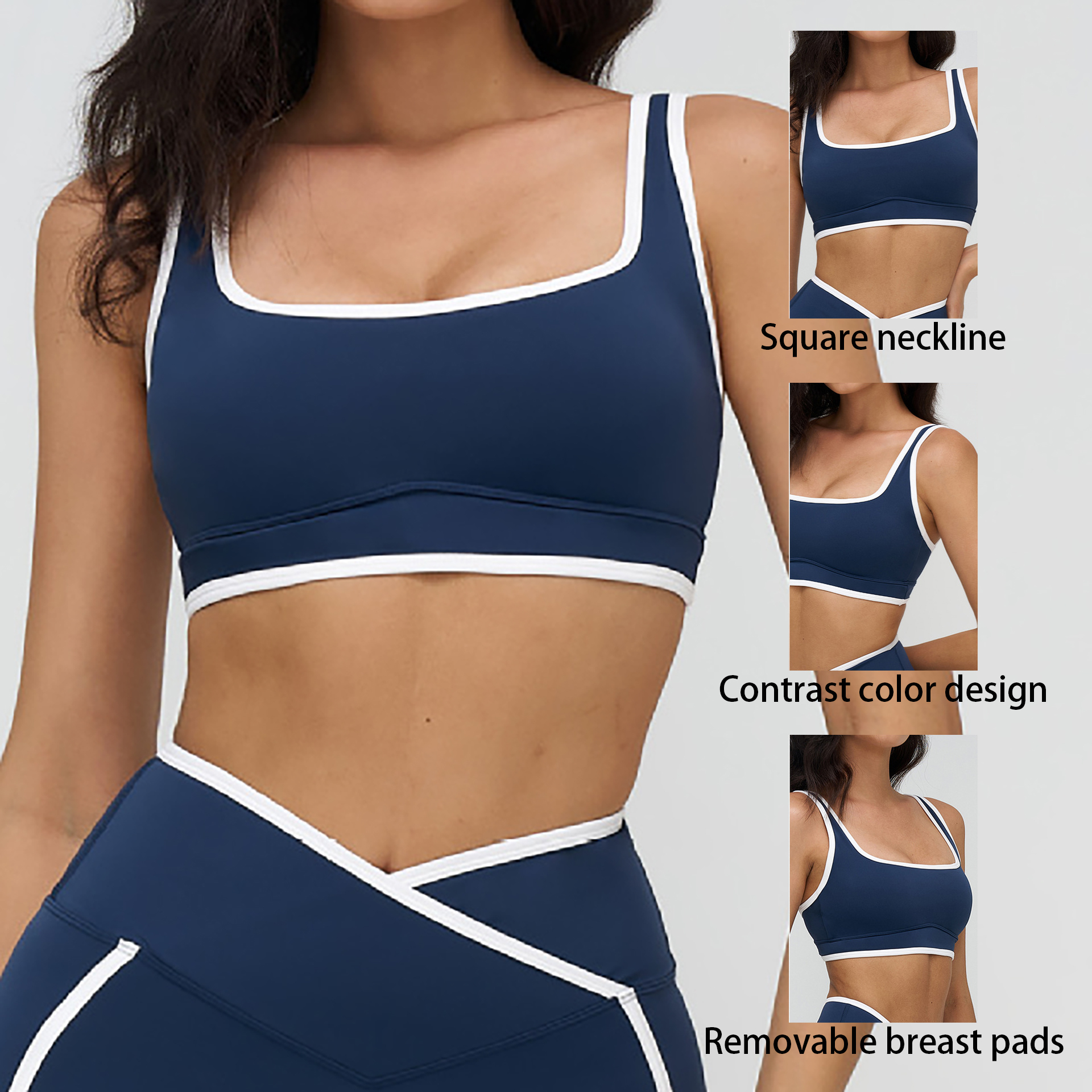 High-Support Sports Bra Breathable Fashion Contrast-Color Yoga Underwear Women's Running Quick-Dry Outdoor Fitness Training Bra