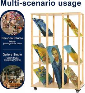 Étagère de rangement en bois <span class=keywords><strong>extra</strong></span>-large réglable avec roulettes pour panneaux de toile, impressions et galeries - Product Image 6