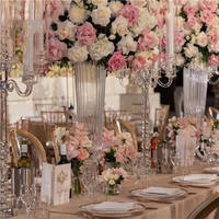 Vase en verre cristal transparent rayé de luxe pour décoration d'événements de mariage, 77 cm de hauteur, grand support trompette pour fleurs, centre de table