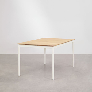 AJUNION Table de salle à manger d'extérieur rectangulaire Cadre en acier Dessus en bois d'acacia Table de <span class=keywords><strong>jardin</strong></span> Patio Table à manger d'extérieur pour <span class=keywords><strong>6</strong></span> <span class=keywords><strong>personnes</strong></span> - Product Image 6