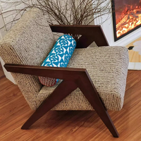 Fauteuil d'appoint moderne du milieu du siècle, fauteuils rembourrés pour salon avec coussin lombaire, cadre en bois, fauteuil de lecture pour chambre à coucher, beige