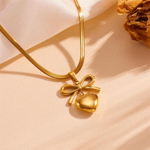 Collier artisanal J&D en acier inoxydable, pendentif cœur nœud doré, bijoux tendance et mignons, unisexe, pierre de zircon en forme de chiffre - Product Image 3