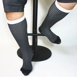 Men Long Business <strong>Silk</strong> <strong>Socks</strong> Striped Male Nylon Stockings - Product Image 2