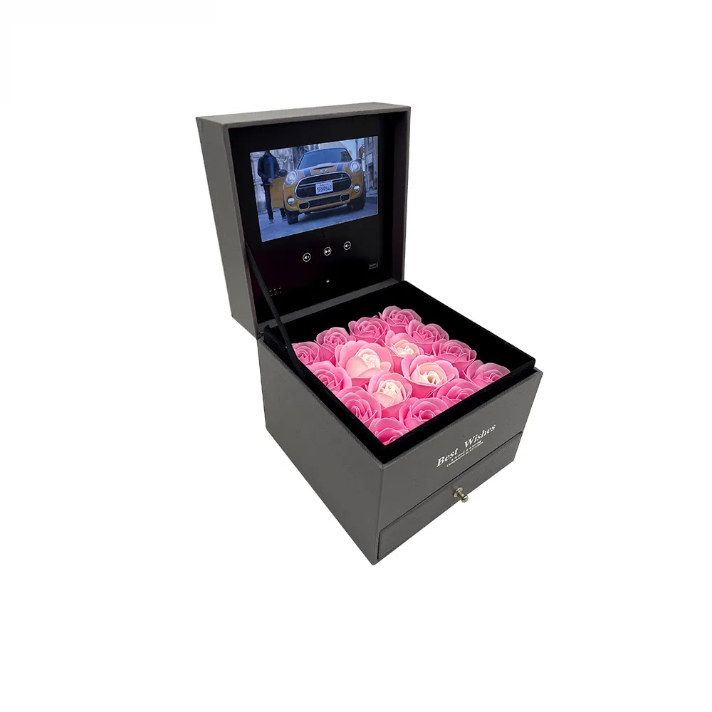 Customized 4.3 Inch Lcd Screen Light Control Video Card Gift Box Invitation Video Packaging Box for Jewelry Paper Wedding Card