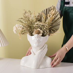 欧式大人脸雕塑摆件女性身体艺术装饰陶瓷室内桌面干花花瓶 - Product Image 1