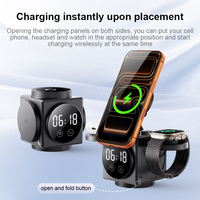 Chargeur sans fil multifonctionnel 3 en 1, pliable, à ouverture électrique tactile, avec horloge numérique et veilleuse