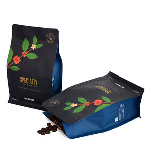 Sacs à café en aluminium avec fermeture éclair, fond plat, valve, 8 soufflets latéraux, résistants à l'humidité, refermables, imprimés sur mesure, en CPP - Product Image 5