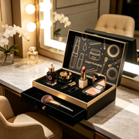 Scatola Regalo Cosmetica a Forma di Libro con Coperchio Ribaltabile, Inserto in Schiuma di Velluto, Coperchio Interno con Lamina Dorata, Scatola Rigida Personalizzata con Logo per Confezione Rossetto