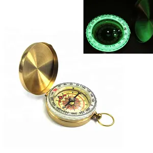 Light in dark brass Luminous compass , Glow In Dark Outdoor Hiking Portable Pocket Watch Metal Brass Compass With Lid