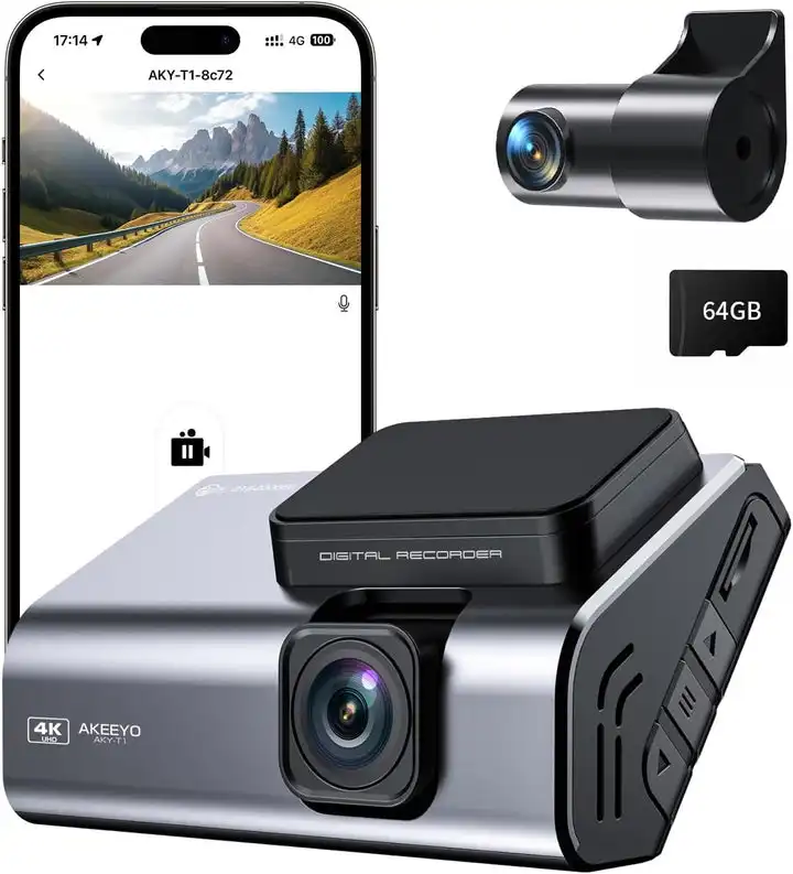 טכנולוגיית תיקון AKEEYO Wdr 2 ערוצים מצלמת דש מראה קדמית ואחורית 4k עם GPS