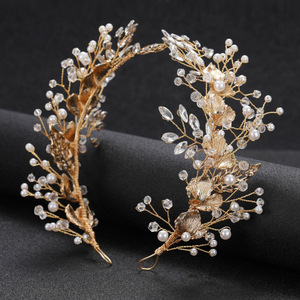 Fascia per capelli in cristallo con foglie d'<span class=keywords><strong>argento</strong></span> e perle, fatta a mano per sposa, feste e uso quotidiano - Product Image 4