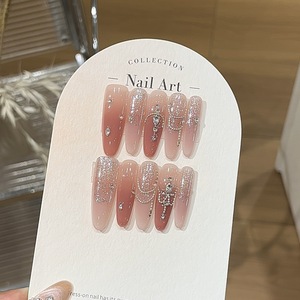 <span class=keywords><strong>Uñas</strong></span> postizas estilo francés <span class=keywords><strong>con</strong></span> degradado <span class=keywords><strong>rosa</strong></span> suave y brillante, <span class=keywords><strong>con</strong></span> diamantes plateados, de ABS, cobertura completa. - Product Image 4