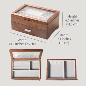Black Walnut Wood Double Layer Jewelry <b>Box</b> With Drawers Magnetic Closure For Necklaces Rings <b>Earrings</b> Bracelets Watches Glasses - Product Image 5