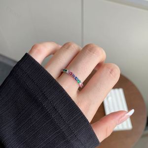 Dylam Trendy 925 <b>Sterling</b> <b>Silver</b> Rhodium Plated Women Fine Jewelry Link Chain <b>Adjustable</b> Rainbow Tennis Zirconia <b>Rings</b> - Product Image 2