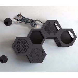 Juego de muebles hexagonales para gatos, estante de pared multifuncional negro para gatos, casa para mascotas de tamaño mediano - Product Image 1
