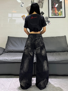 Jeans pour femmes grande taille personnalisés, jeans noirs délavés à l'acide, jeans taille basse pour femmes, fabricants en Chine - Product Image 4