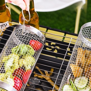 Panier de cuisson circulaire en acier inoxydable pour barbecue, empilable, avec poignée en bois, pour l'extérieur - Product Image 4
