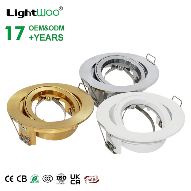 Round Square Aluminum Gu10 MR16 G5.3 Spotlight Downlight Adjustable Fixture LED Lighting Frame Fitting Lamp Holder Covers Home