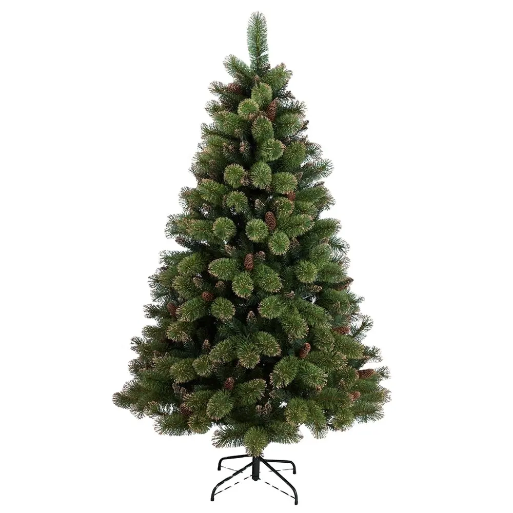 6.5FT vert PVC fleur pin aiguille arbre De Noël avec des paillettes champagne et pomme de pin, de sapin de Noël De haute qualité