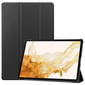 Housse de tablette intelligente en cuir PU pour Samsung Galaxy Tab S9 Plus 12.4 pouces Ultra mince étui pour tablette en cuir à rabat à trois volets