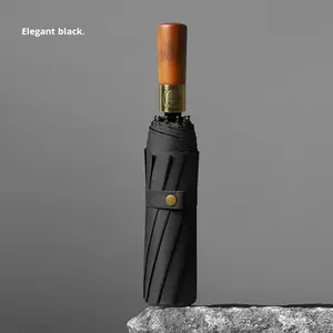 Vente en gros de 10 nervures avec manche en bois entièrement automatique Parapluie d'affaires Pare-soleil pliable pour le soleil - Product Image 1