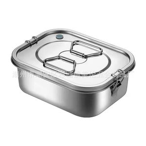 304 Stainless Steel <b>Lunch</b> <b>Box</b> Rectangle Double Layer Leak Proof With Handle And Buckle For Office School Use - Product Image 2