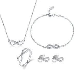 YL Custom Infinity 925 Sterling Silver Jewelry Set Unisex Rhodium Plated Classic Necklace Bracelet Ring & Earrings Jewelry Set