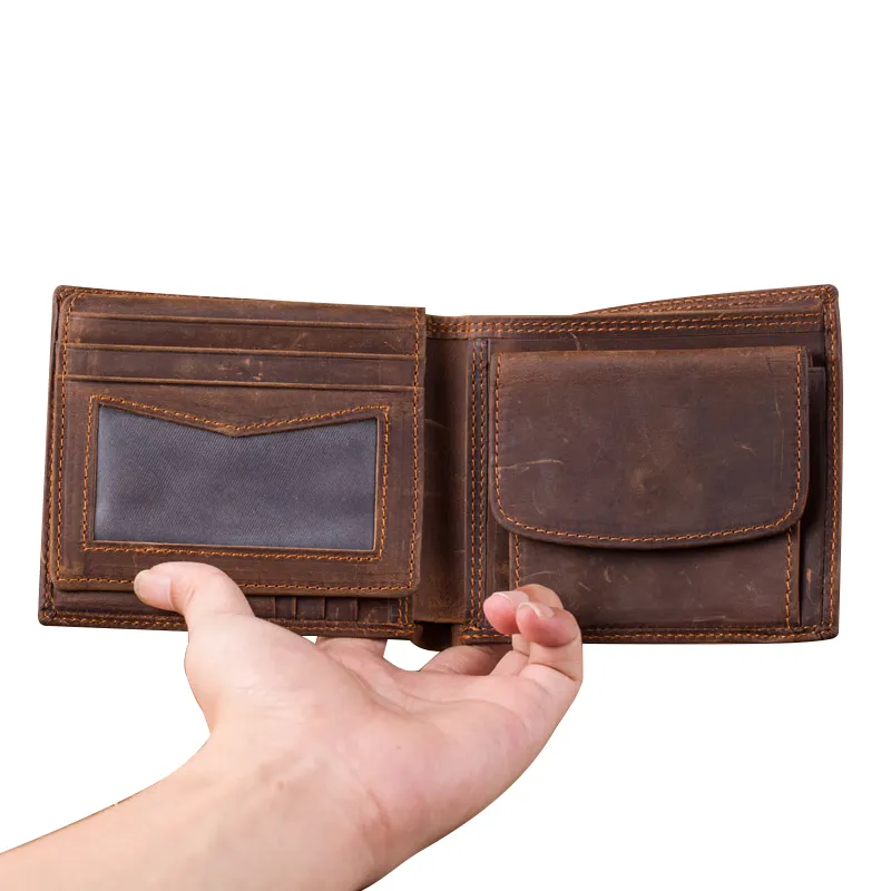 Vintage money cards holder genuine Leather crazy horse wallet for men