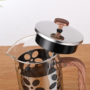 Personnalisé et vente en gros poignée de <span class=keywords><strong>grain</strong></span> de bois cafetière en verre borosilicate théière cafetière presse française - Product Image 4