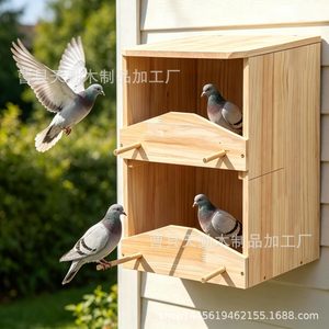 Cross-border solid wood double-layer bird nest outdoor hanging pigeon breeding box, courtyard decoration birdhouse, pet feeding - Product Image 3