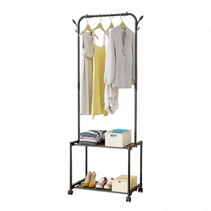 Minimalist Metal Clothing <b>Rack</b> with Wheels Double Tier Storage Stand for Wardrobe Use - Product Image 2