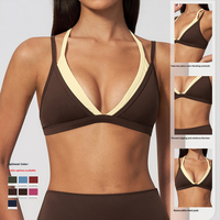 SHINBENE Bra Olahraga Wanita 2-in-1 Warna Kontras dengan Tali Silang di Punggung, untuk Yoga, Gym, Fitness, Olahraga Luar Ruangan, dan Pakaian Dalam Atletik