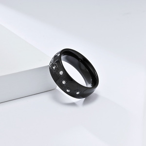 Unisex Hexagon <b>Titanium</b> Steel <b>Ring</b> Gold Black Silver Pave Setting Geometric Jewelry Gift - Product Image 3