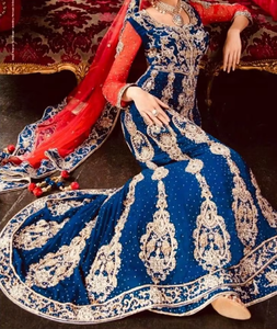 Vestido de novia tradicional indio pakistaní hasta el suelo con bordado Zardozi pesado para bodas - Product Image 4