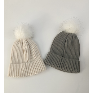 Bonnet d'hiver <span class=keywords><strong>en</strong></span> tricot côtelé avec pompon <span class=keywords><strong>en</strong></span> <span class=keywords><strong>fausse</strong></span> <span class=keywords><strong>fourrure</strong></span>, design personnalisé - Product Image 3