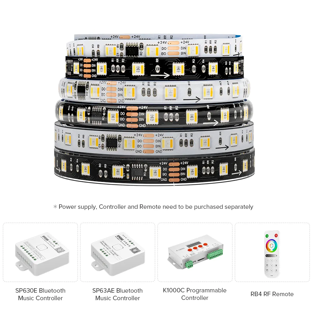 แถบไฟ LED SMD5050 5 in 1สำหรับ WS2805, แถบไฟ LED 4Pin สายข้อมูลคู่ DC24V 60 les/ M rgbww rgbcw แอดเดรสได้