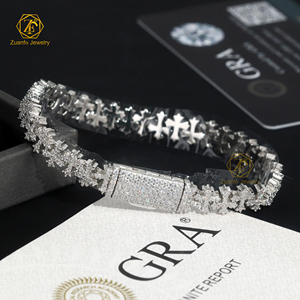 Kreuz Herzform Solid <span class=keywords><strong>Silver</strong></span> Iced Out GRA VVS Moissan ite Armband für Damen-/Herren schmuck - Product Image 1
