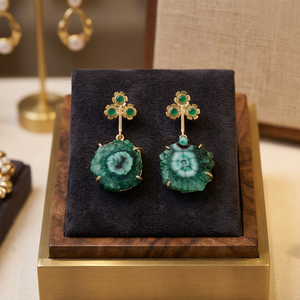 Green Stone Water Drop Earrings For Women With Handcrafted Brass Ethnic Design Statement Fashion Jewelry <b>Accessory</b> For <b>Wedding</b> - Product Image 2