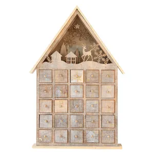 Lovely house shape Christmas decoration drawer box Christmas advent calendar set counting wooden gift box