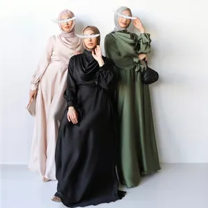 Abiti musulmani islamici lunghi Maxi da sposa in seta di raso su misura per feste nuziali