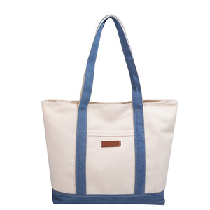 Bolsa <span class=keywords><strong>de</strong></span> Mano <span class=keywords><strong>de</strong></span> Lona <span class=keywords><strong>de</strong></span> Dos Tonos con Logotipo Personalizado, Bolso <span class=keywords><strong>de</strong></span> Algodón con Bloques <span class=keywords><strong>de</strong></span> Color, con Cierre y Múltiples Bolsillos para Mujer, para Viajes, Aire Libre, Uso Diario y Fin <span class=keywords><strong>de</strong></span> <span class=keywords><strong>Semana</strong></span> - Product Image 4
