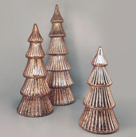 Ensemble de décoration de table personnalisé pour la maison, lot de 3 arbres de Noël en verre soufflé à la main, argenté, gaufré, avec lumières LED
