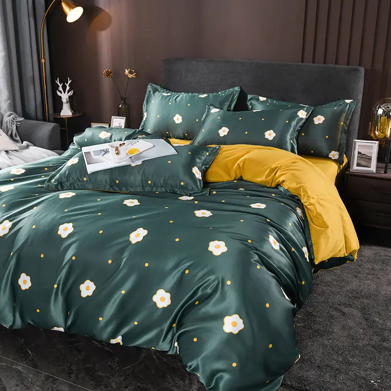 Commercio all'ingrosso di lusso liscio Design stravagante piumino lavato seta stampata Twin Queen King Set di biancheria da letto Full Size 4 pezzi