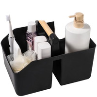 WONFUN Panier de Douche Empilable Portable avec Poignée en Bambou, Rangement en Plastique pour Essentiels de Salle de Bain, Jouets de Bain, Noir