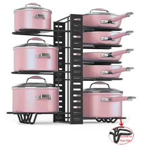 Fai da te 8 livelli armadio da cucina dispensa vaso coperchio supporto regolabile in altezza Pan e Pot Rack Organizer