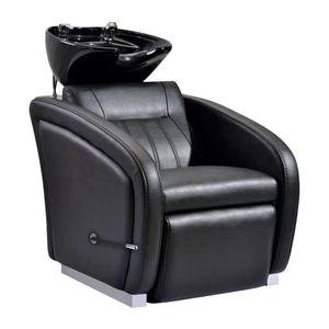 Modern Semi-reclining Thai Stainless Steel Adjustable Shampoo <b>Bed</b> for Hair Salons With Black Armrests and Ceramic Basin - Product Image 1