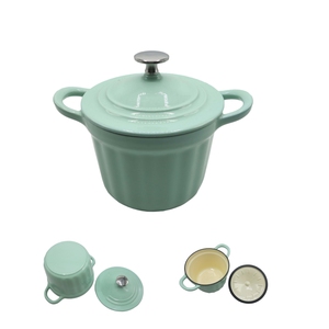 <span class=keywords><strong>Mini</strong></span> <span class=keywords><strong>cocotte</strong></span> en <span class=keywords><strong>fonte</strong></span> émaillée vert pastel, résistante au four, petite marmite ronde pour la cuisson et les accompagnements - Product Image 1