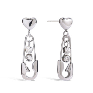 Pendientes Colgantes de Acero de Titanio en Forma de Corazón con Diseño de Clip y Circonita Blanca para Regalo - Product Image 1