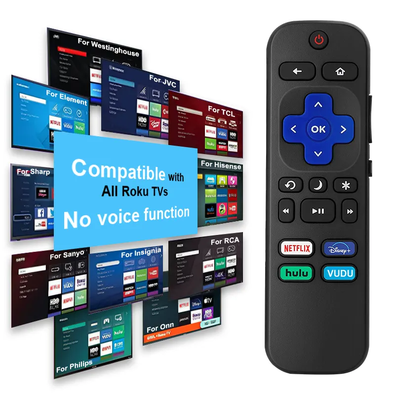 Remote Control Universal TV penjualan laris untuk TV Pintar Seri Roku dengan kontroler tombol pintasan Netflix Hulu VUDU 4